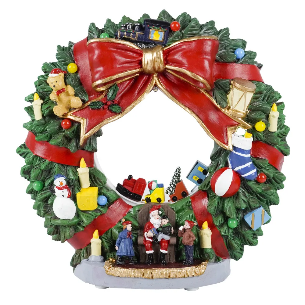 Lights Christmas Wreath Music Box Train Turning Crafts Ornament