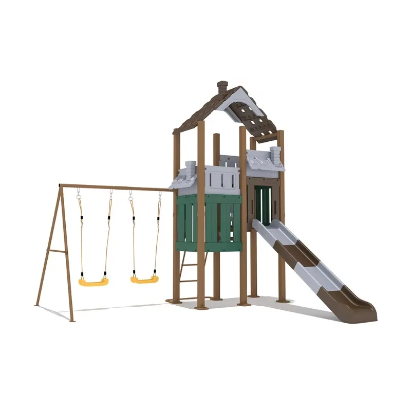 New Design Outdoor Playground Games Play House for Kids Plastic Slide and Swing Home Garden Slide Anti-UV Power Material