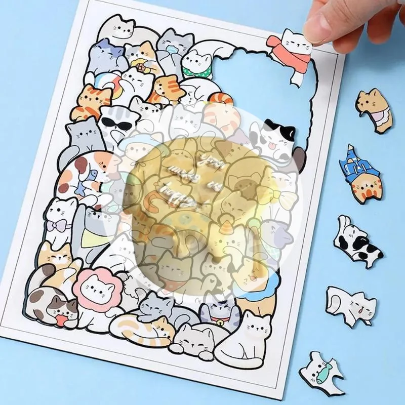 50Pcs Animal Wooden Puzzle Jigsaw Cats Dogs Set Kids Stacking Building Blocks Educational Toy Preschool Gift For Boys Girls