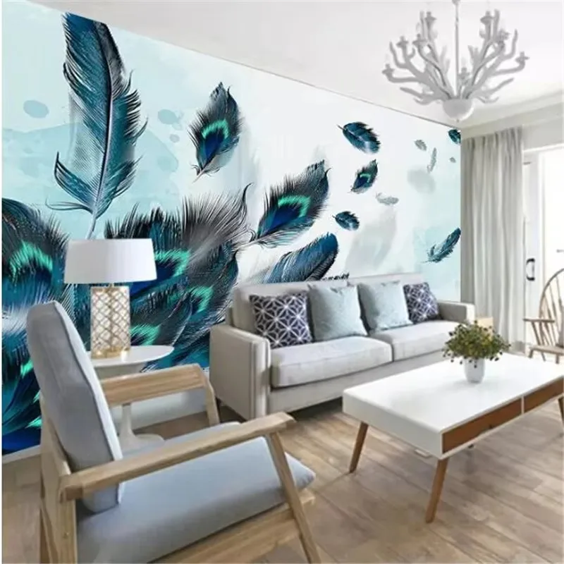 

Custom Fashion Color Feather Art Wallpaper Mural Retro American Background Hand-Painted Nordic Style Home Decor Wall Covering