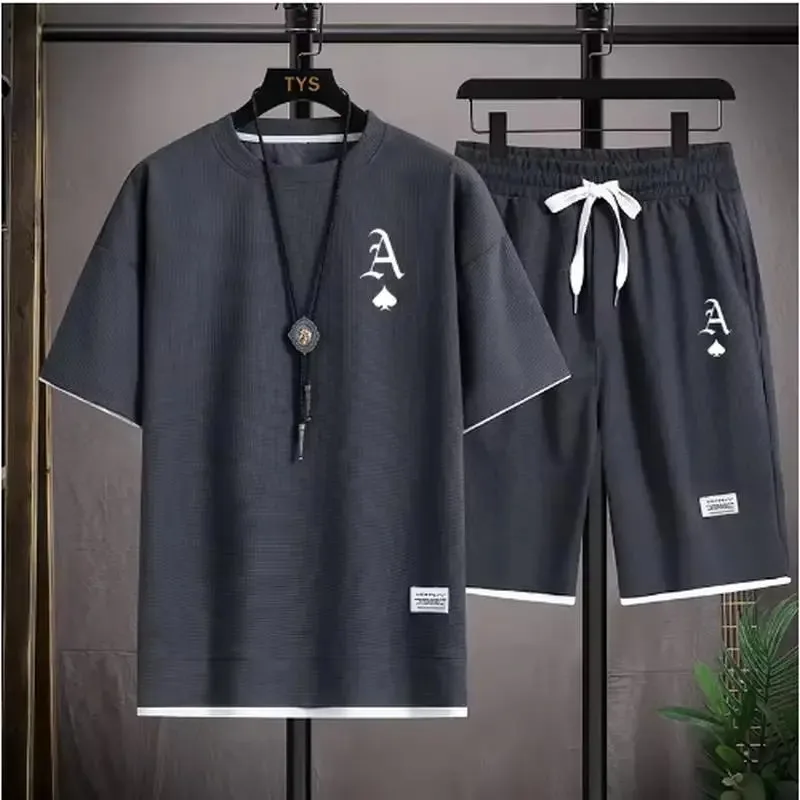 

Fashionable casual men's sports suit short-sleeved T-shirt and outdoor summer sports shorts two-piece set daily casual