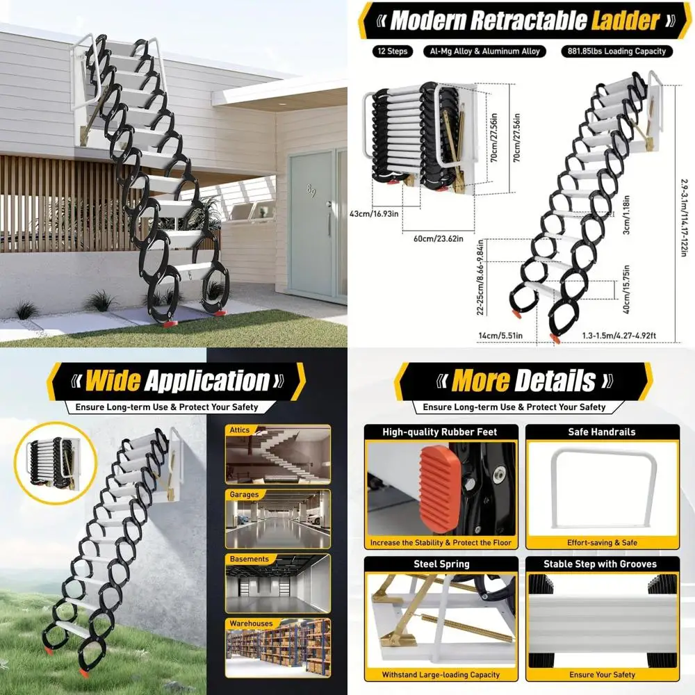 12-stufige wandmontierte Dachbodenleiter aus Aluminium mit 2600 Pfund Kapazität, geeignet für Aufbewahrungszugangslösungen zu Hause