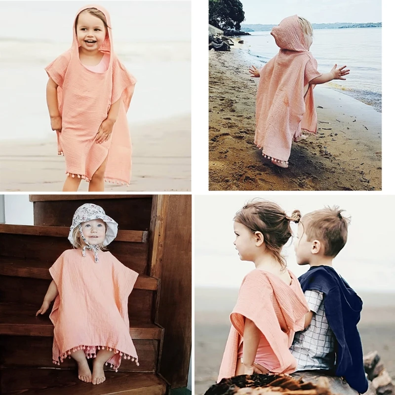 Jubah Bayi Anak-anak Bertudung Tanpa Lengan Ponco Pakaian Luar Pantai Pakaian Renang Penutup Jubah Mandi Pembungkus Handuk untuk Anak Laki-laki Anak-anak Toddle