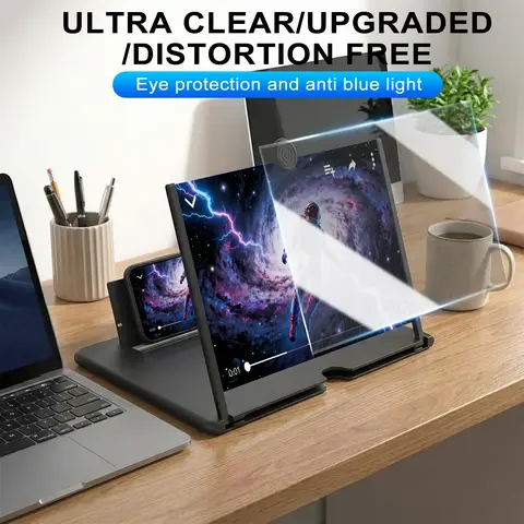 12 Inch Phone Screen Magnifier Foldable HD Anti Blue Light Screen Enlarger Portable Mobile Phone Video Amplifier Stand for Movie Gaming Online Class Travel