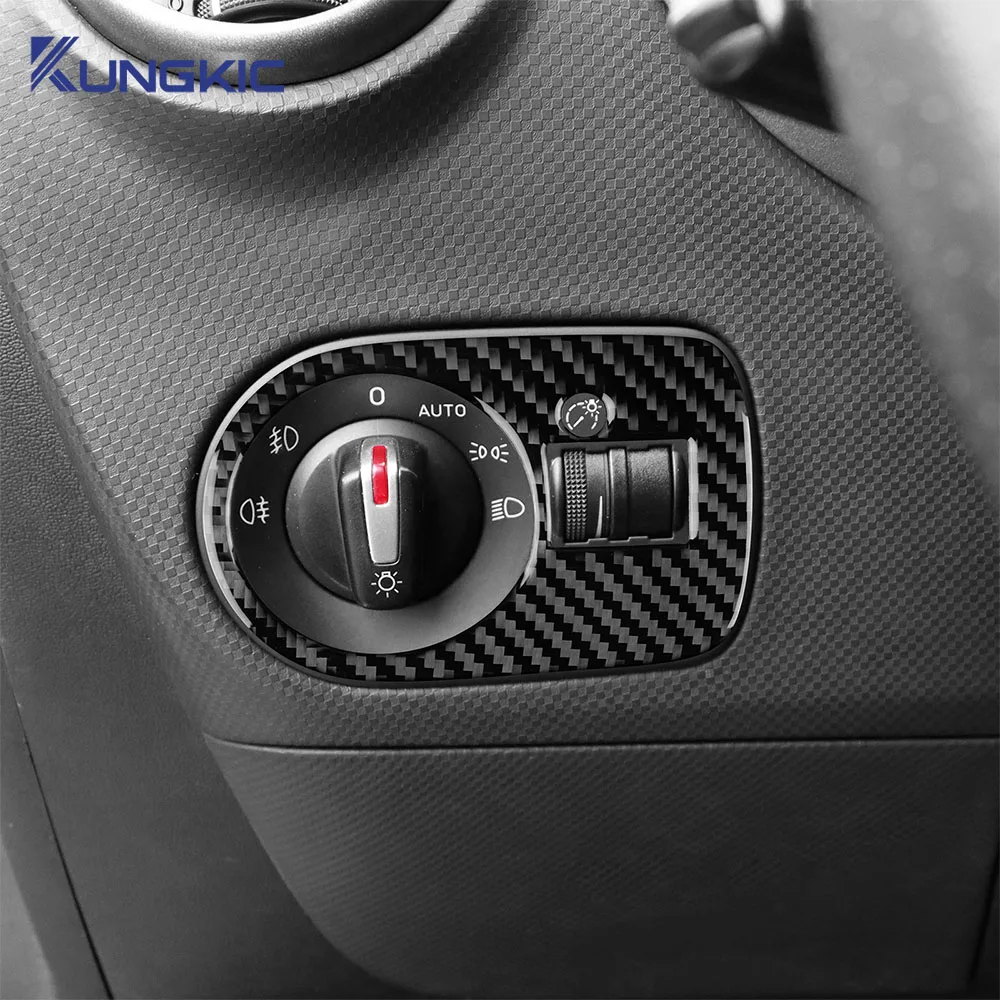 Real Soft Carbon Fiber Sticker For Seat Leon 2005 2006 2007 2008 2009 2010 2011 2012 LHD RHD Car Headlight Switch Frame Trim view 3
