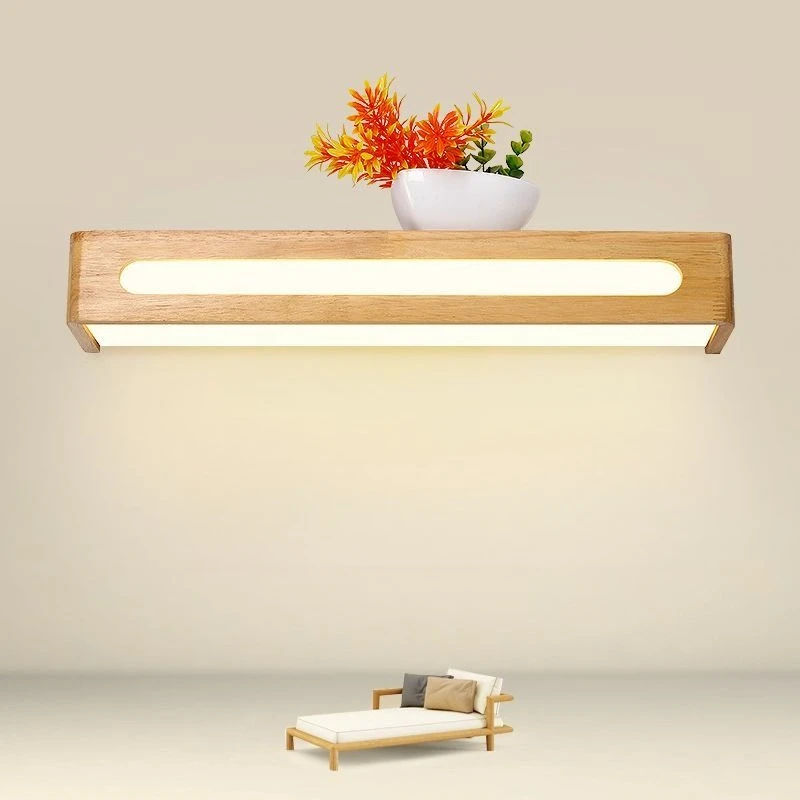 Japanese Rustic Solid Wood Vanity Light with Shelf Soft LED Light Bar for Bathroom Mirror Makeup Dimmable Lighting Wall Light