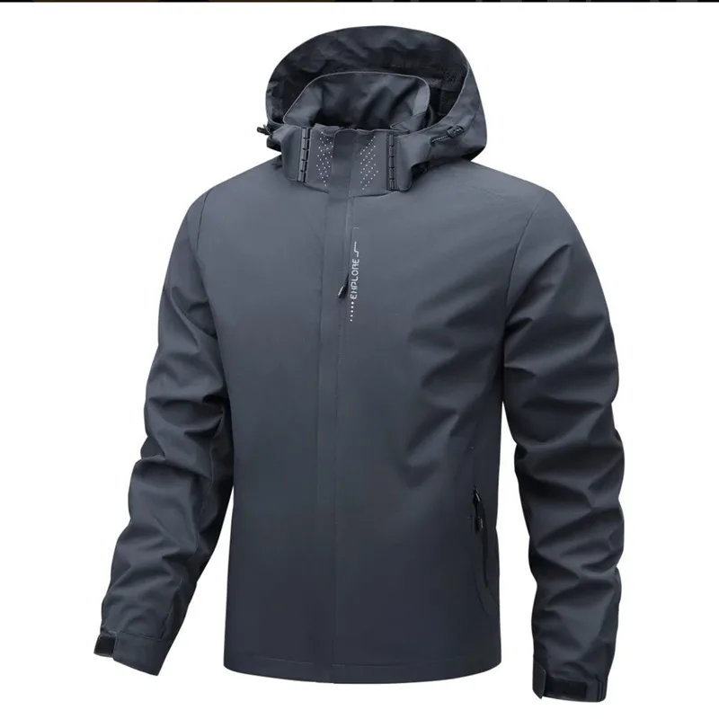Men Hooded Jacket Full Sleeve Windbreaker Solid Straight Outerwear Hiking Coat Pockets Slim Fit Casual Work 2026 Autumn Winter