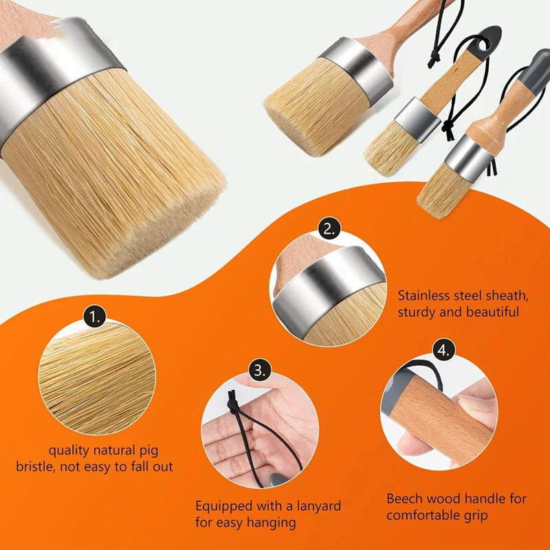 Chalk And Wax Paint Brush, Large Chalk Paint Brush And Small Wax Brush For Chalk Paint,Chalk Paint Brushes For Furniture