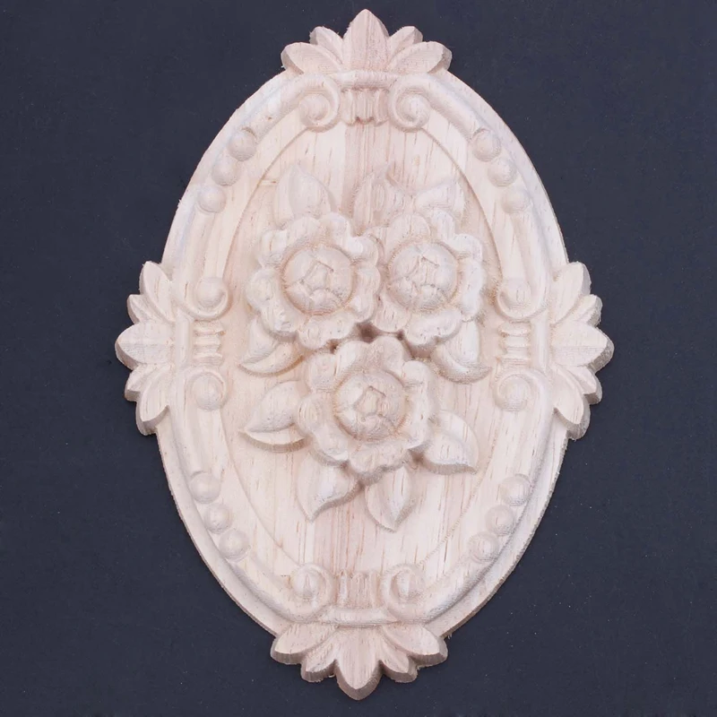 4X Retro Wood Ornament Applique Carving Ornament For Cabinet Door Furniture Decoration(13X9cm)