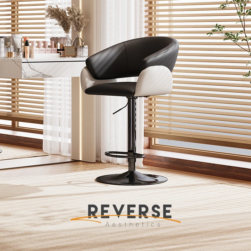 Modern PU Leather Swivel Barstool - Airlift Counter Chair for Kitchen & Dining R Adjustable Bar Stool with Hollow Back and Arms