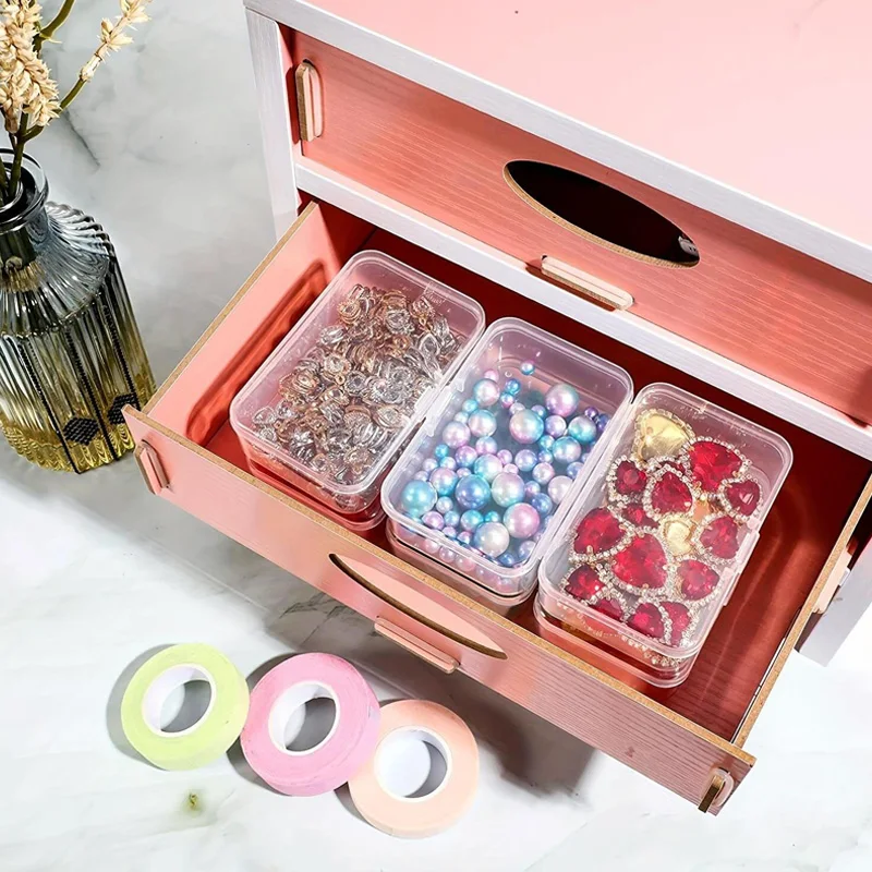 4/6pcs Plastic Transparent  Storage Container Box For Collecting Small Items, Beads, Jewelry, Cards, Stickers And Other Craft