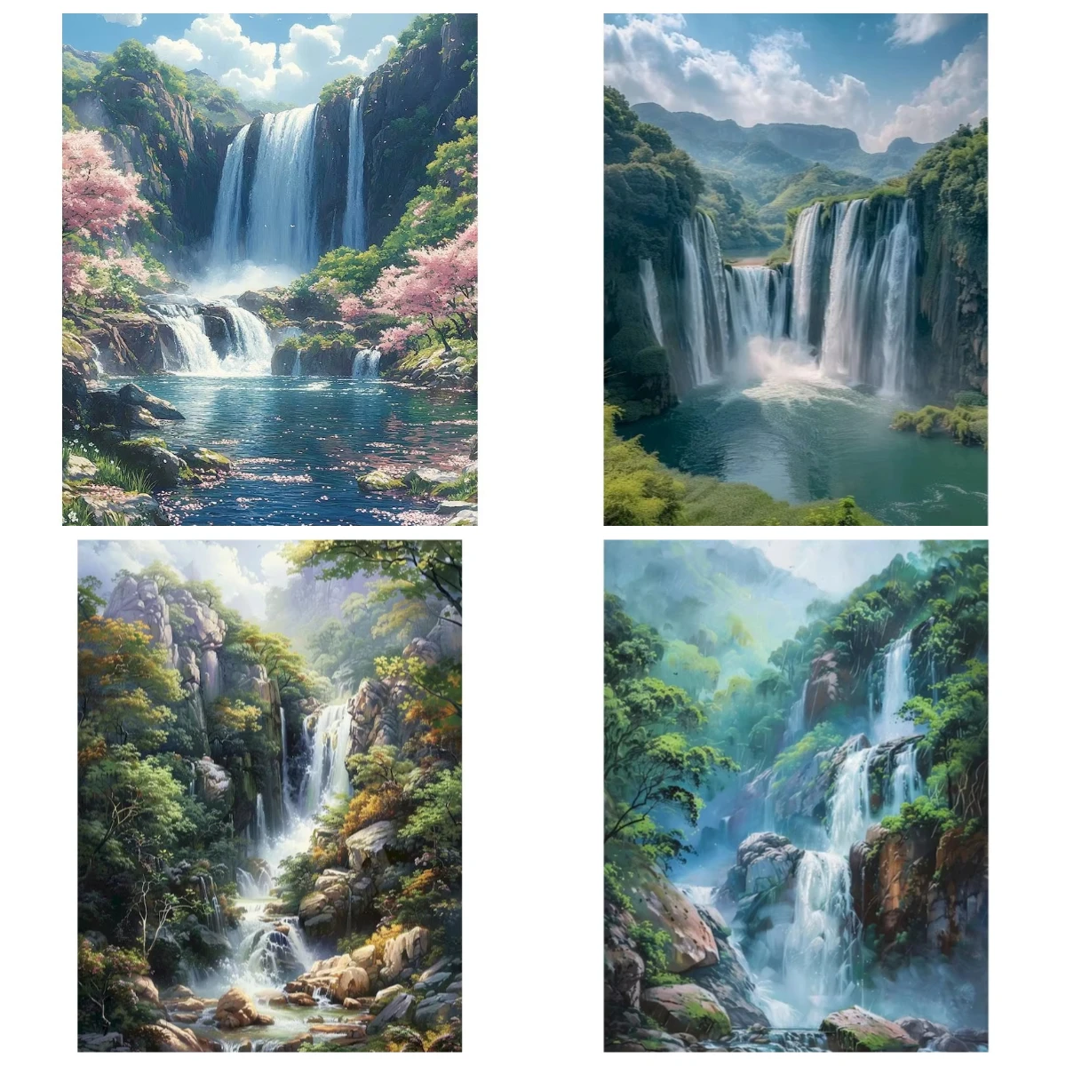 Pintura de Diamantes 5D DIY, Cuadro de Paisaje de Bosque con Cascada, Arte de Mosaico, Decoración para el Hogar, Regalo para Sala de Estar o Bar