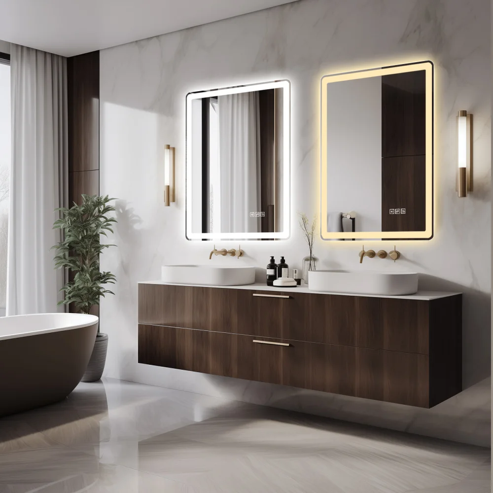 

36×36in LED Bathroom Vanity Mirror Anti-Fog Anti-Explosion Rust-Resistant Wall Mounted Tri-Color Light Modern Home Bathroom