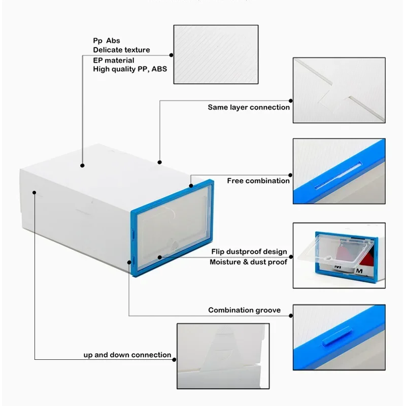 Rack de sapato de grande capacidade, armazenamento de bota, faça você mesmo, plástico, 6 camadas, gaveta transparente, empilhável, combinação, abertura frontal, armário de sapatos