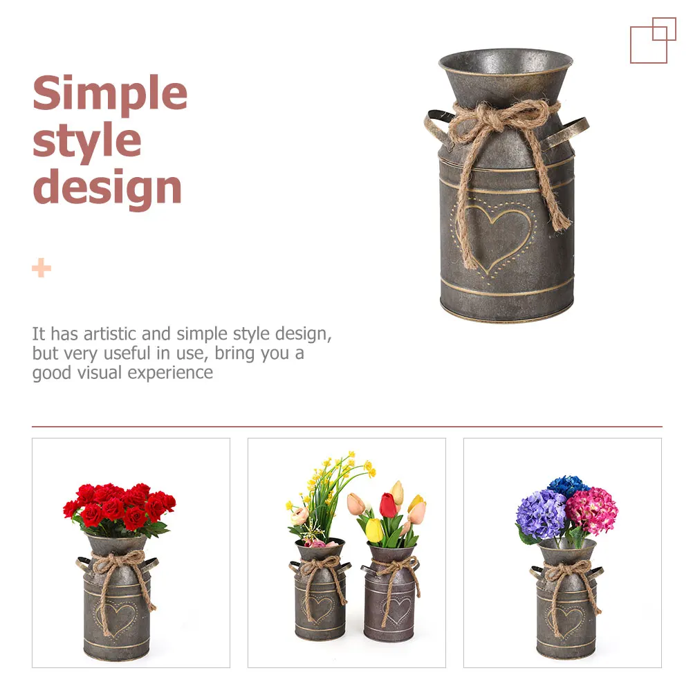Retro Iron Flower Bucket Galvanized Metal Flowerpot Vintage Style Planter For Home Garden Office Decor Flower Vase