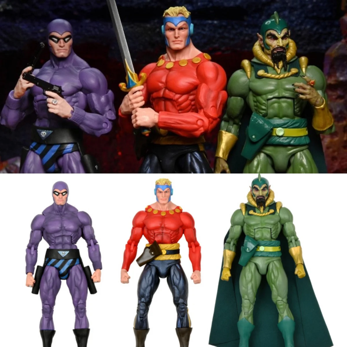 

NECA 42612 Defenders of Earth - Flash Gordon, Ming the Merciless & Phantom Comic Version (Official Action Figures)