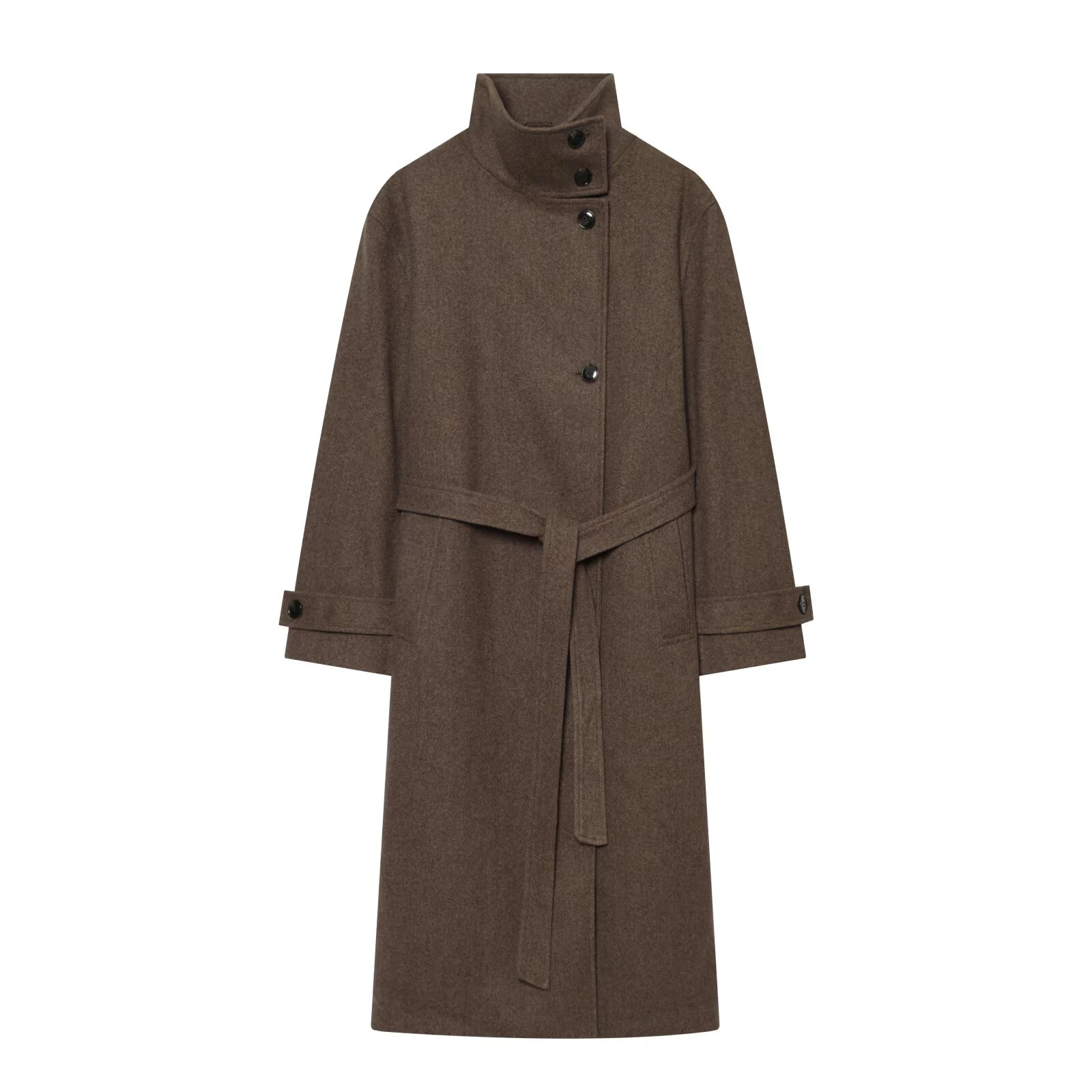 European and American style foreign trade women's clothing new 2026 fashionable solid color waist strap chimney collar coat