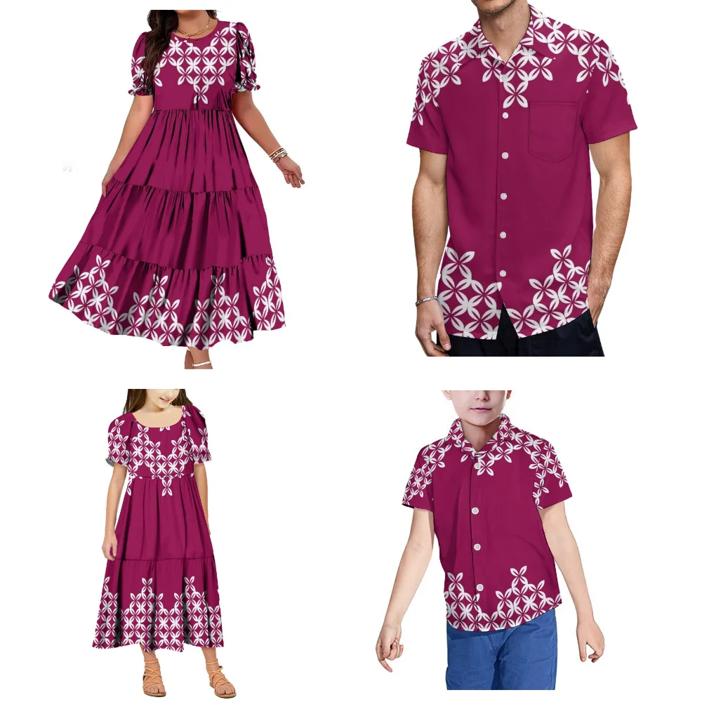 Polynesian Island Custom Samoan Party Family Sets Women'S Short-Sleeved Dresses And Men'S Hawaiian Shirts Children'S Clothing