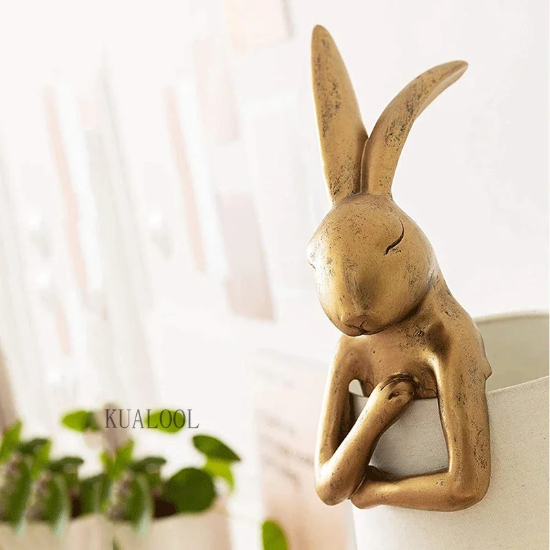 Nordic Shy Rabbit Table Lamp Upright Standing Desk Lamp Resin Animal Lamp for Living Room Bedroom Table Light Art Decor Lighting