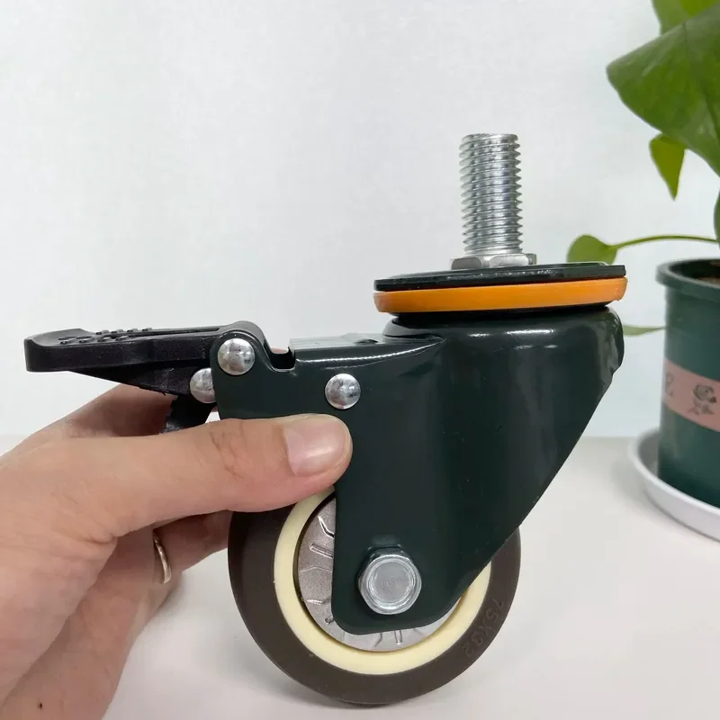 1Pcs-3 Inch Universal Wheel with Brake Rubber Shaft Caster Pulley - Silent Machine Single Load 110KG - M10/M12/M14/M16/M20