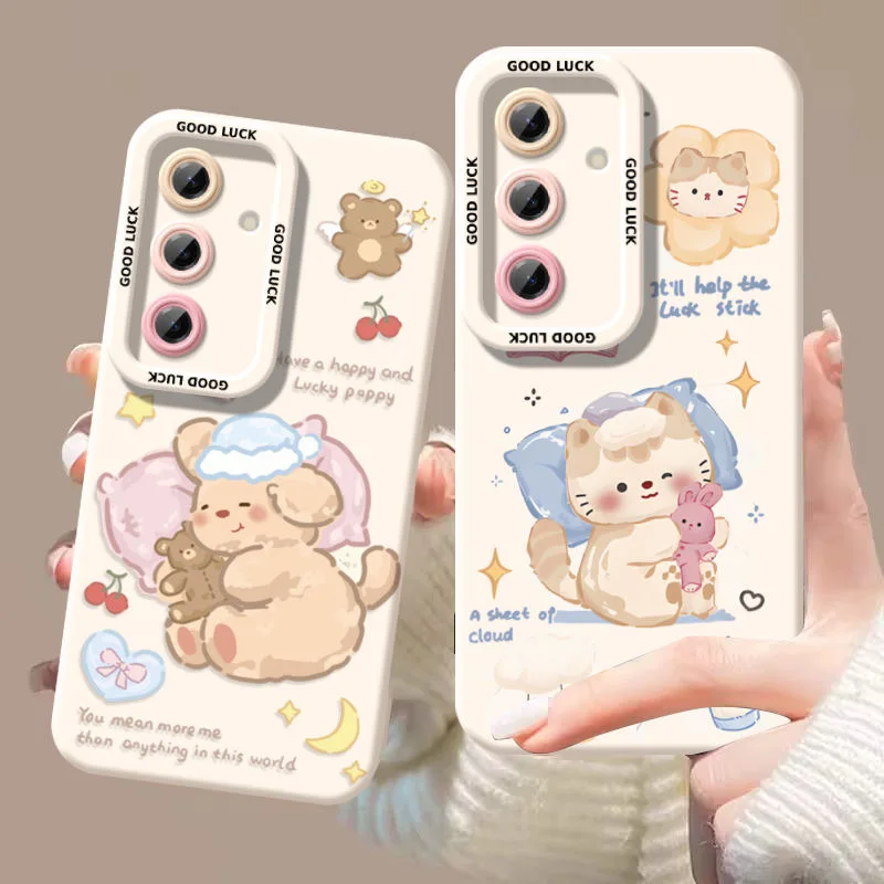 甘いおやすみ 犬 猫 パープル ガーリー S25 Ultra スマホケース Samsung Galaxy S25 S24 S23 S22 S21 S25 Ultra TPU 耐衝撃カバー