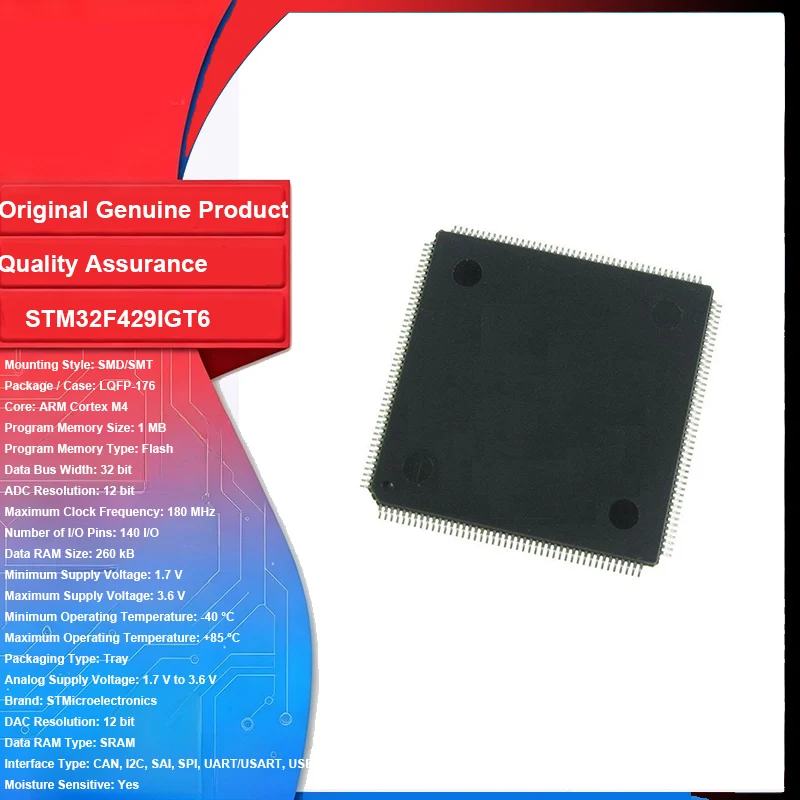 STM32F429IGT6 10pcs original 32bit  PCS ARM Microcontrollers MCU 180 MHz Integrated Circuit IC Chip for Electronic Pc Board DIY