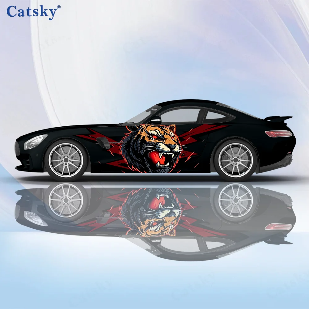 Angry Roar Tiger Head Print Car Vinyl Wraps Decal Self-adhesive PVC Sticker Suitable for Trucks SUV Decoration Auto Accessories