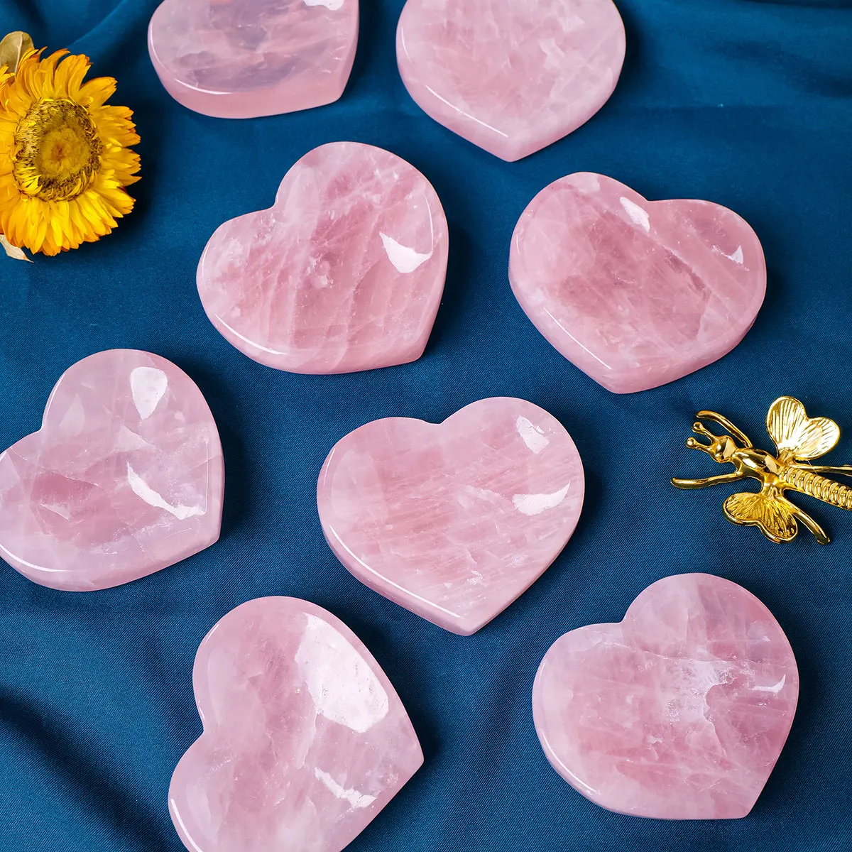 1PC Natural Crystal Rose Quartz Heart Love Shape Bowl Gemstone Carved Home Decor Meditation Pocket Worry Stone Gift Collection