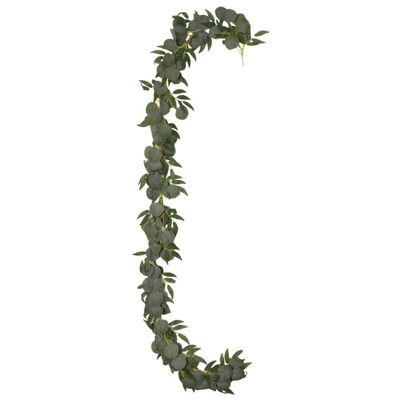 

4 Packs 6.5 Feet Artificial Silver Dollar Eucalyptus Garland With Willow Vines Twigs Leaves, Greenery Garland