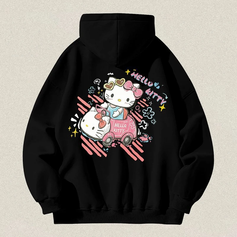 Sanrio Kawaii Hello Kitty Hoodie Anime Cute Girls New Fashion Versatile Cartoon Graffiti Loose Slimming Couple Hooded Sweatshirt