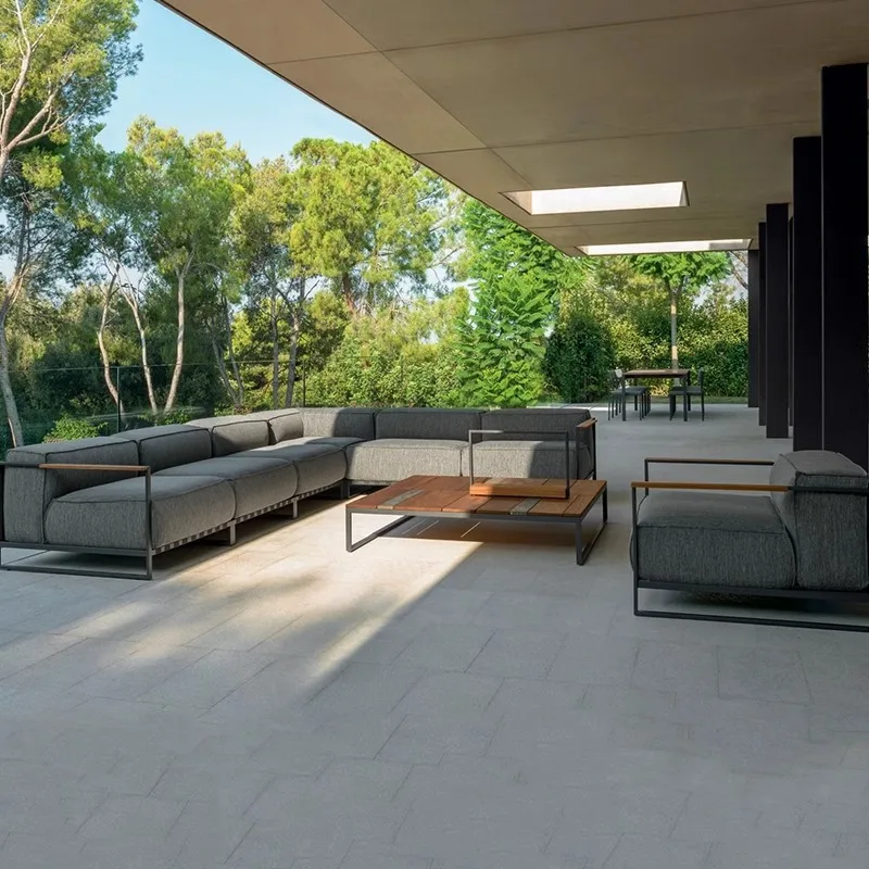Nordic outdoor sofa courtyard villa garden project model room aluminum alloy stainless steel teak making furniture