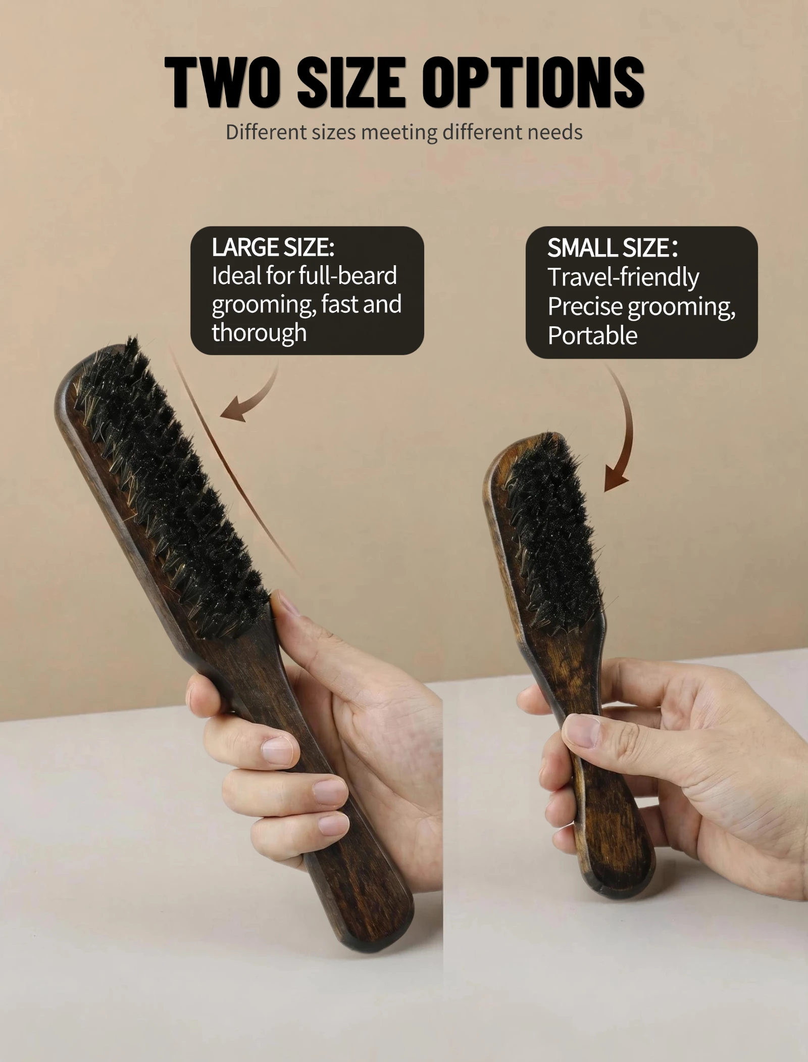 2-teiliges Professionelles Bartpflege-Set: Doppelseitiger Friseurkamm und Wildschweinborsten-Holzbürste für Männerhaar und -bart – Detail 13