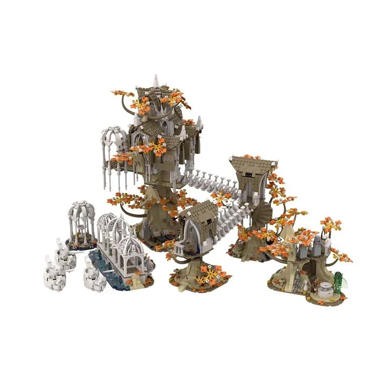 Moc Building Block Magical Rings Movie Scene UCS Lothlorien Model Castle Bricks DIY Assembly Street View Toy Child Gift