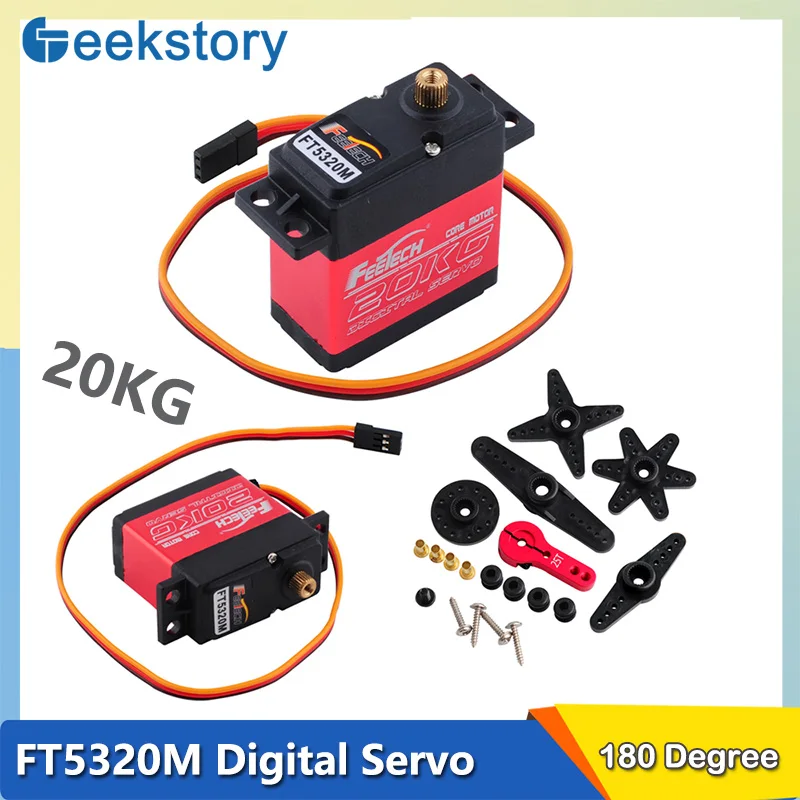 Ft5320m 20kg servo digital de alta velocidade metal engrenagem 180 graus rc motor servo com braço 25t peças diy para 1/8 1/10 rc carros robô