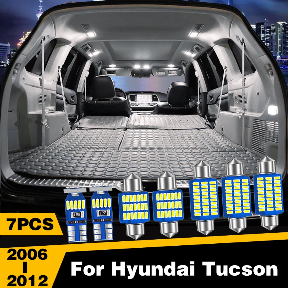 

7 Pcs White Ice-Blue Color LED Highlight Car Interior Dome Reading Light Roof Lamp For Hyundai Tucson 2006-2012 Accessories