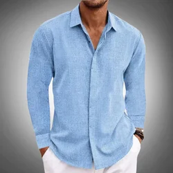 2024 New Men's casual Long sleeve shirt solid color lapel hidden button fashion comfortable high street top