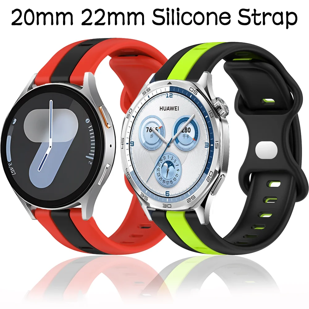 Silicone Strap for Samsung Galaxy Watch 7 6 5 4 40mm 44mm Huawei Watch 5 4/GT6-5-4 Pro Replacement Bracelet Amazfit bip 6 5 Band