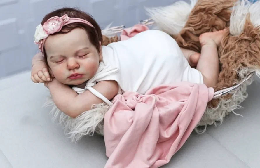 48CM Loulou Cloth Body/Full Vinyl Body Already Finished Paint Lifelike Sleeping Reborn Doll With Visible Veins Hand Rooted Hair