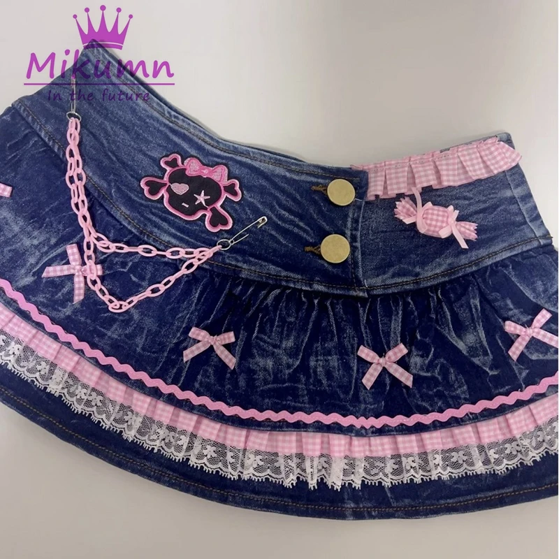 Mikumn Harajuku Low Waist Mini Skirt Women Kawaii Y2K Aesthetics Grunge Sexy Denim Skirt Girls Punk Short Skirt Mujer Streetwear