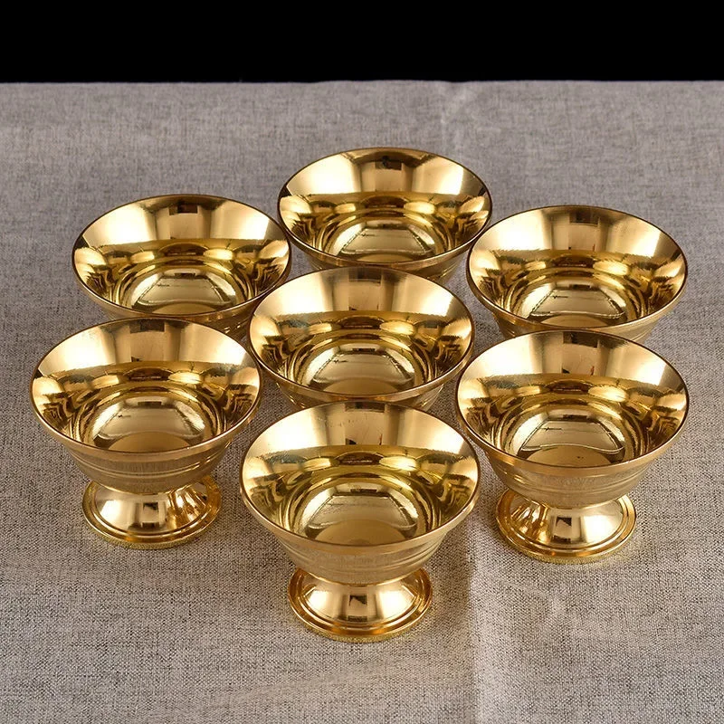 7pcs Brass Tantric Bowl Auspicious Luster Goblet Tibetan Bowl 5.7cm Holy Water Cup Buddhist Home's Gift Desktop Decorative