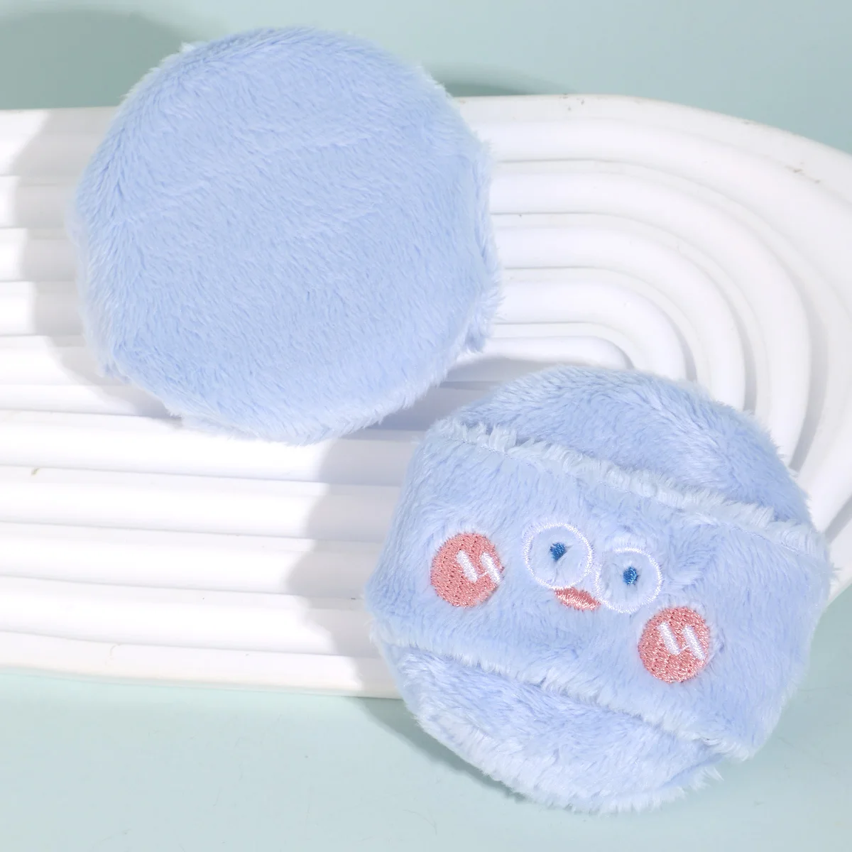 1PC blue makeup velvet puff+storage box, suitable for loose powder, powder products, portable storage box for easy storage