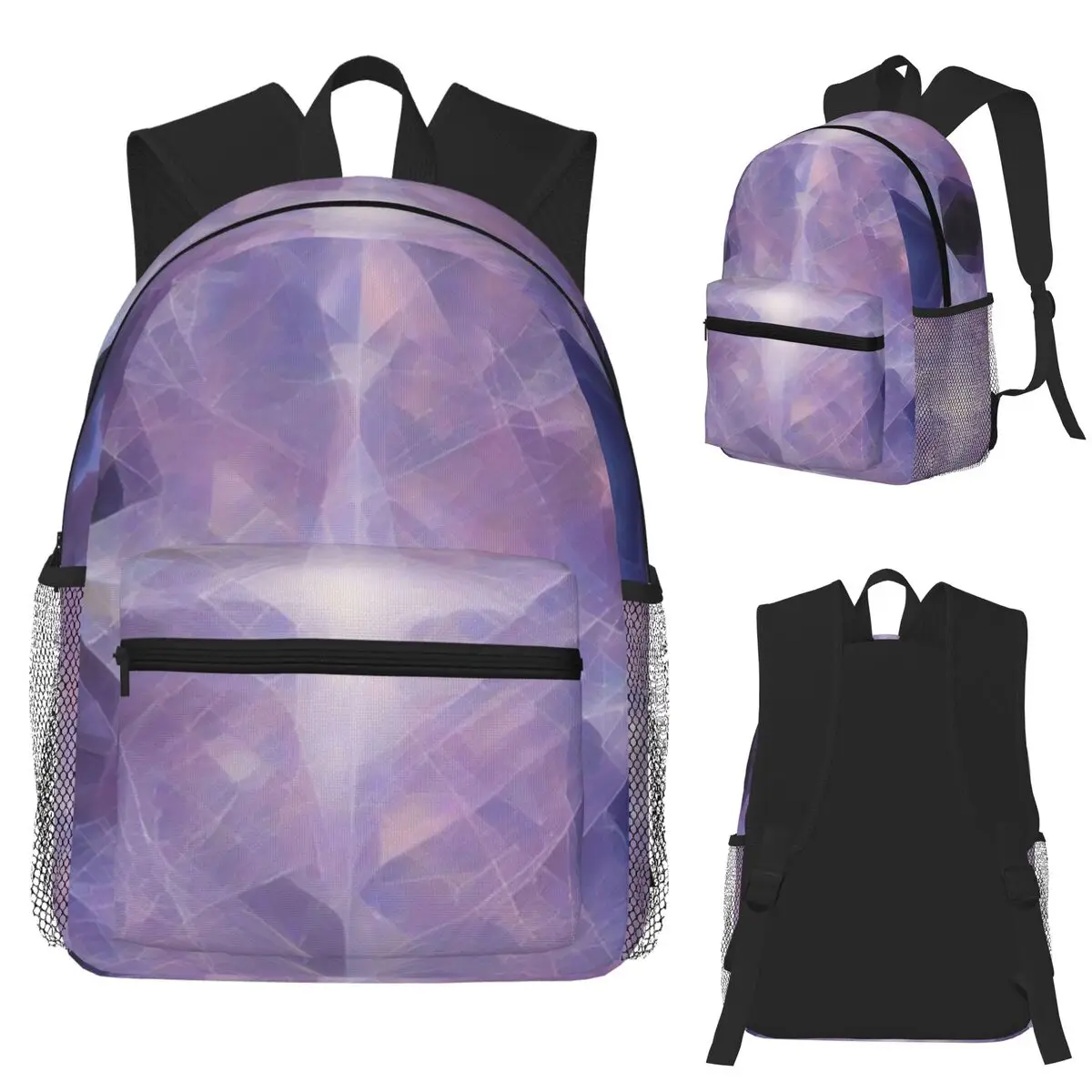 

Celestial Fractals Lightcode Geometry In Amethyst Tones Backpack School Bag Hiking Travel Daypack Fashion Bookbag Shoulder Bags