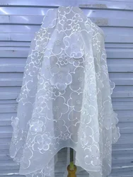 Tela de encaje de flores 3D africanas para mujer, tejido blanco de lujo, bordado nigeriano, alta calidad, 5 yardas, vestido de fiesta, 2024