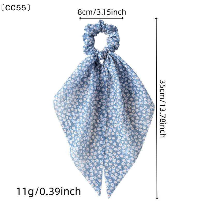 Blue Series Hair Scarf Scrunchies Women Polka Dot Plaid Floral Elastic Hair Ties Bow Ponytail Holder Hair Accessories