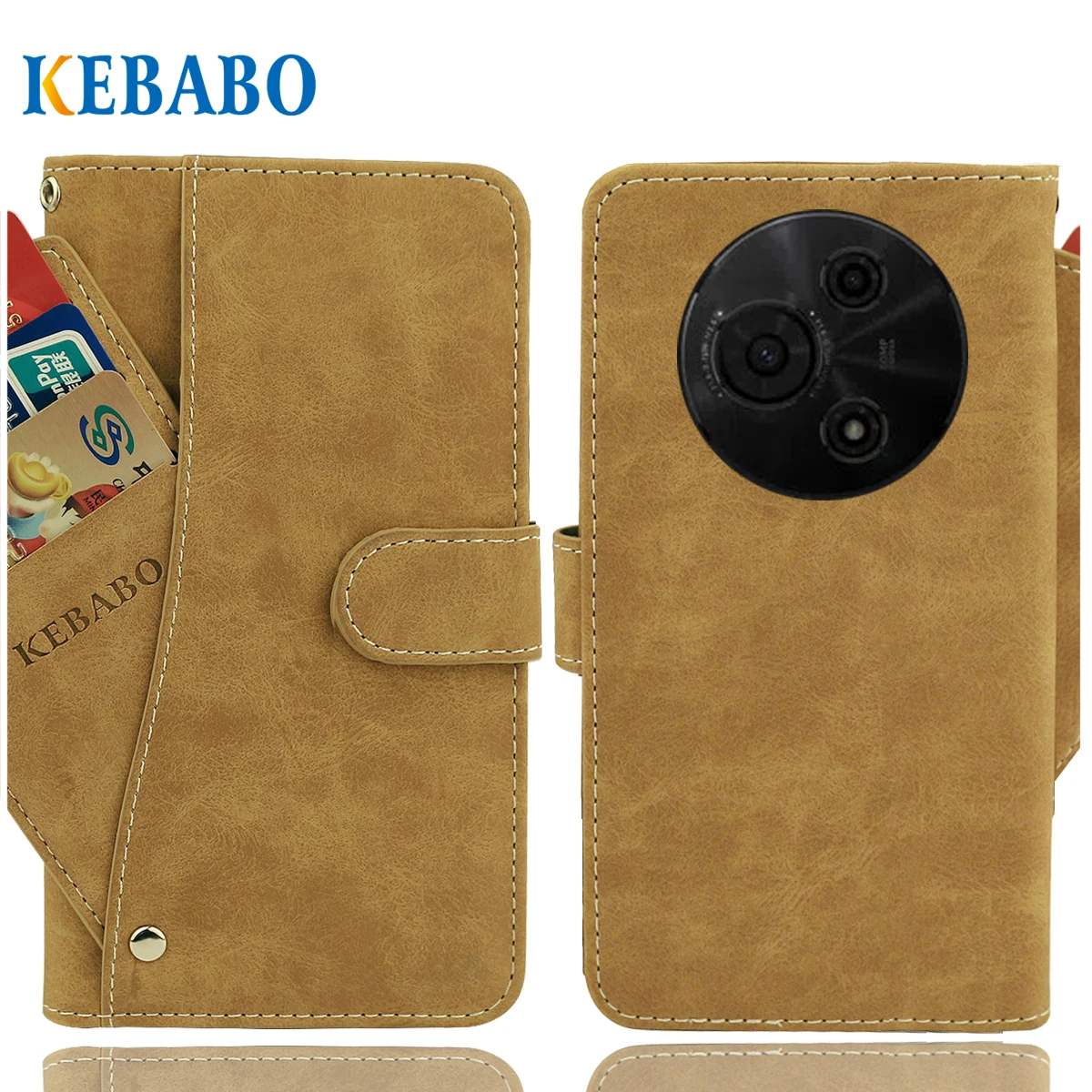 

Vintage Leather Wallet TCL 605 Case 6.7" Luxury Card Slots Slip-resistant Cover Phone Protective Cases Bags