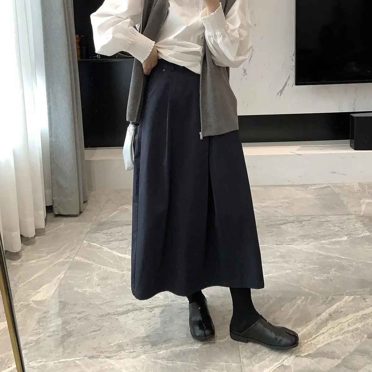 

Pop Versatile Japanese Cotton Skirt 2024 Autumn New Vintage A- Line Slimming High-Waisted Medium-Length Half Skirt