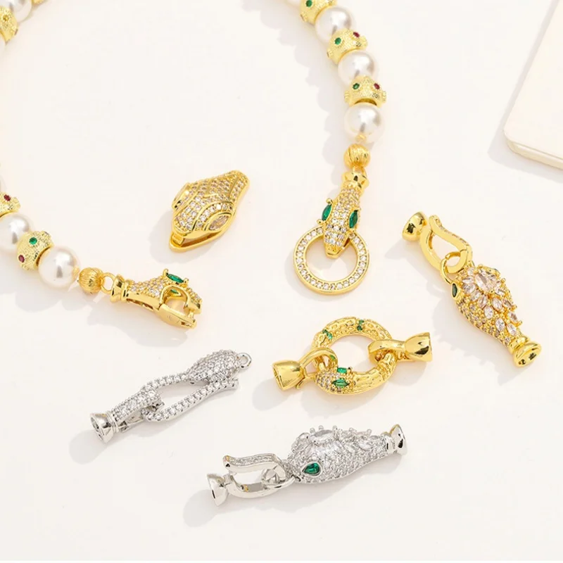 

1 Piece Copper-Plated Gold Zirconia Serpentine Clasp DIY Pearl Bracelet Necklace End Cap Jewelry Making Material Accessory