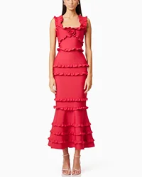 Customized Graceful Mermaid Square Collar Spaghetti Straps Ruffles Flowers Evening Dress Modern Satin Pleats Vestido De Festa