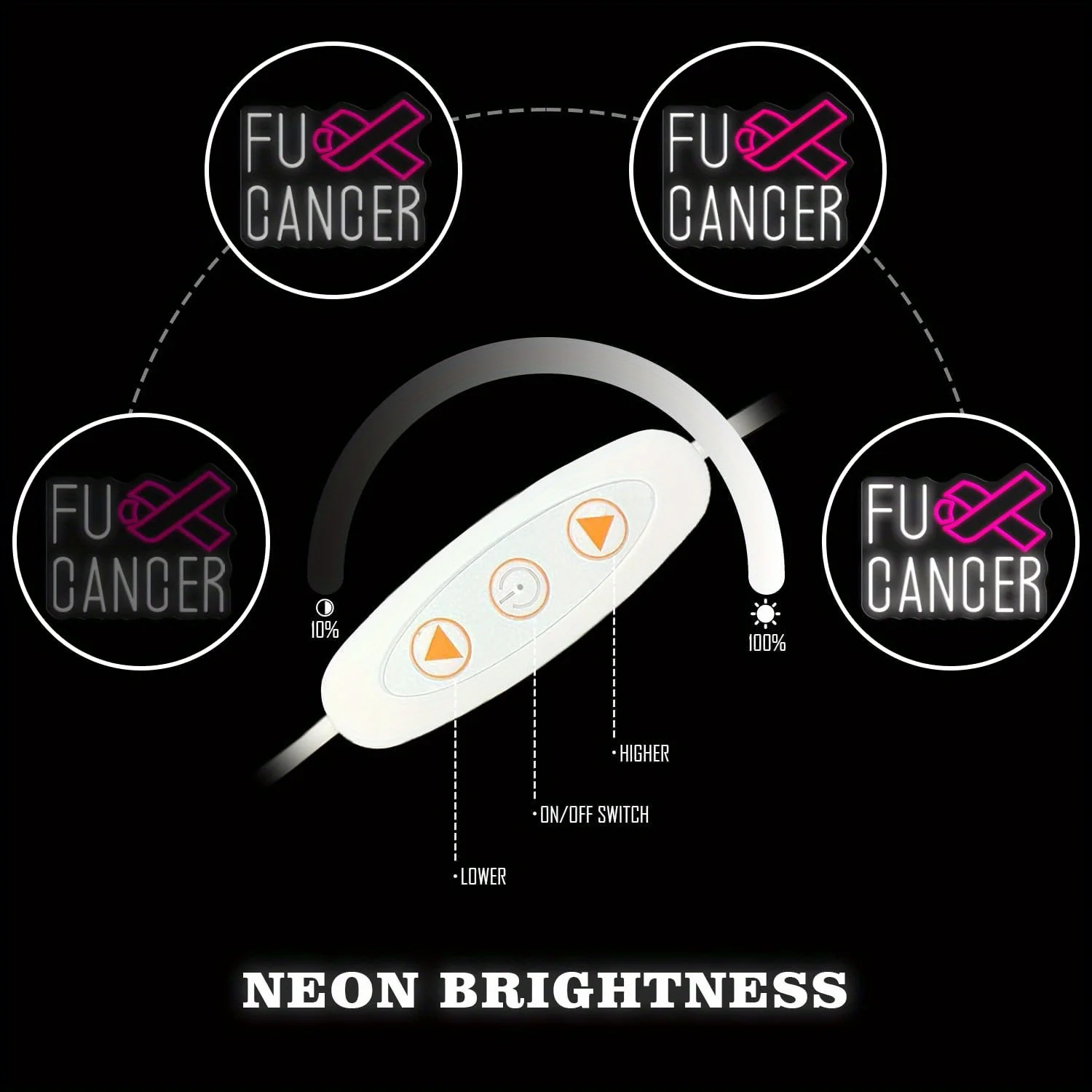 FU CANCER LED Neon - Transparent Acrylic Design, USB Powered Dimmable LED Neon, Fit Wellness Center, Party, Men's Cave Wall Art