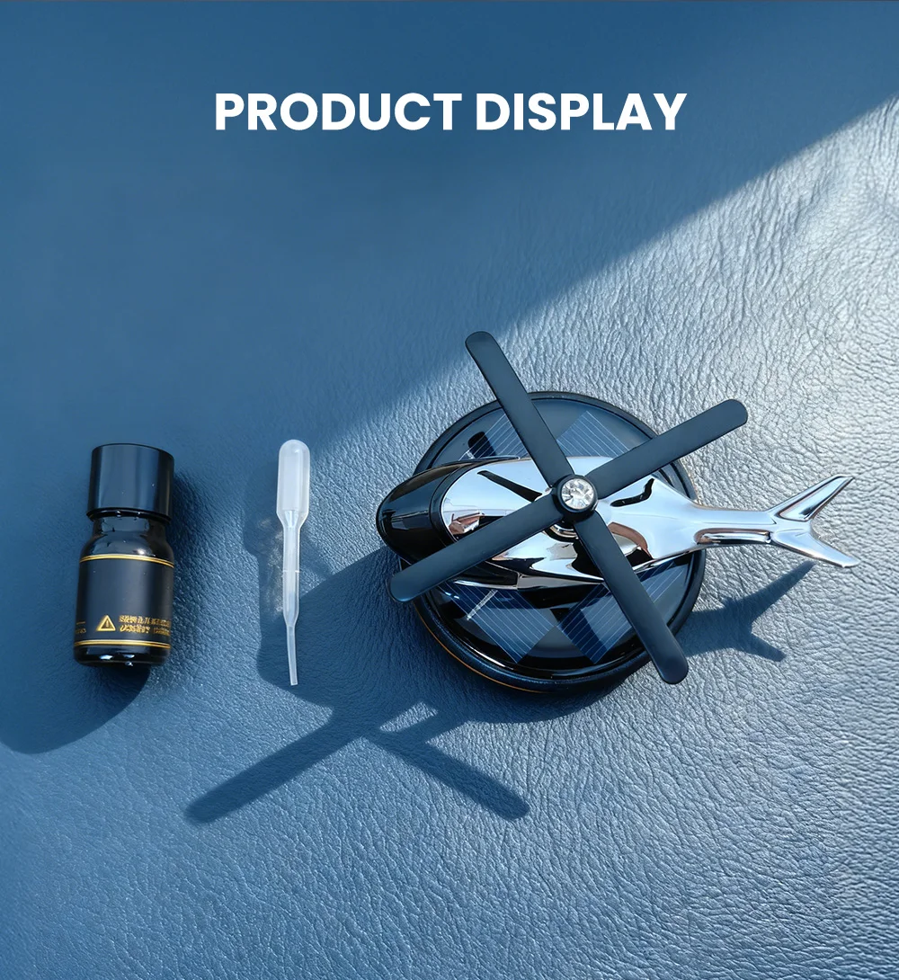 Solarbetriebener, rotierender Hubschrauber als Auto-Dekoartikel mit kreativer Aromatherapie für die Mittelkonsole, als Geschenk für Männer. – Detail 9